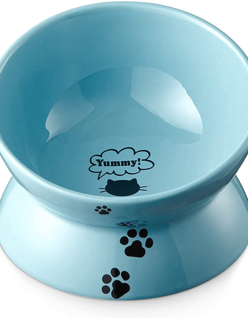 Load image into Gallery viewer, Elevated Cat Food Bowl, Ceramic Raised Cat Bowl, Tilt Angle Protect Cat&#39;S Spine, anti Vomiting Cat Dish, Backflow Prevention, Lake Blue
