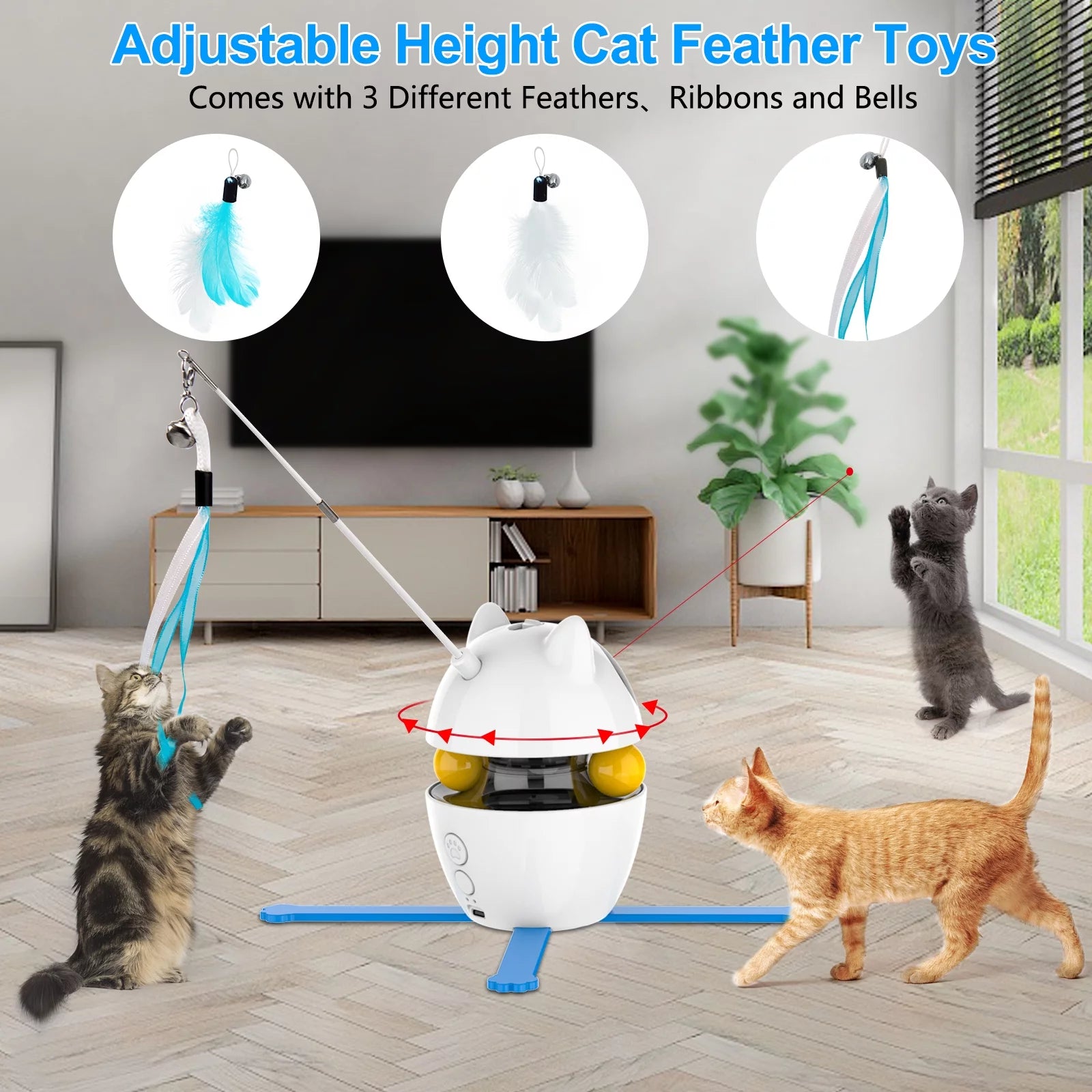 Automatic Cat Toy Interactive for Indoor, 3 in 1 Cat Interactive Laser Feather Toys Breed