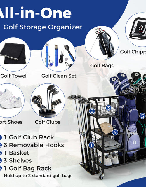 Load image into Gallery viewer, Golf Bag Organizer for 2 Golf Bags with Golf Clubs Rack and Lockable Wheels
