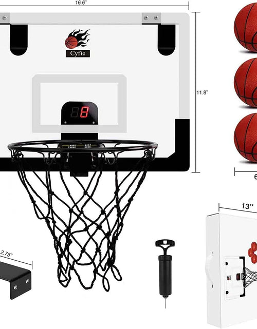 Load image into Gallery viewer, Indoor Basketball Hoop with Scoreboard and Sounds, 17&quot;X12&quot; Mini Door Basketball Hoop Net Set Door over the Backboard Rim with Balls for Toddles Youth Adults Outdoor Basketball Game
