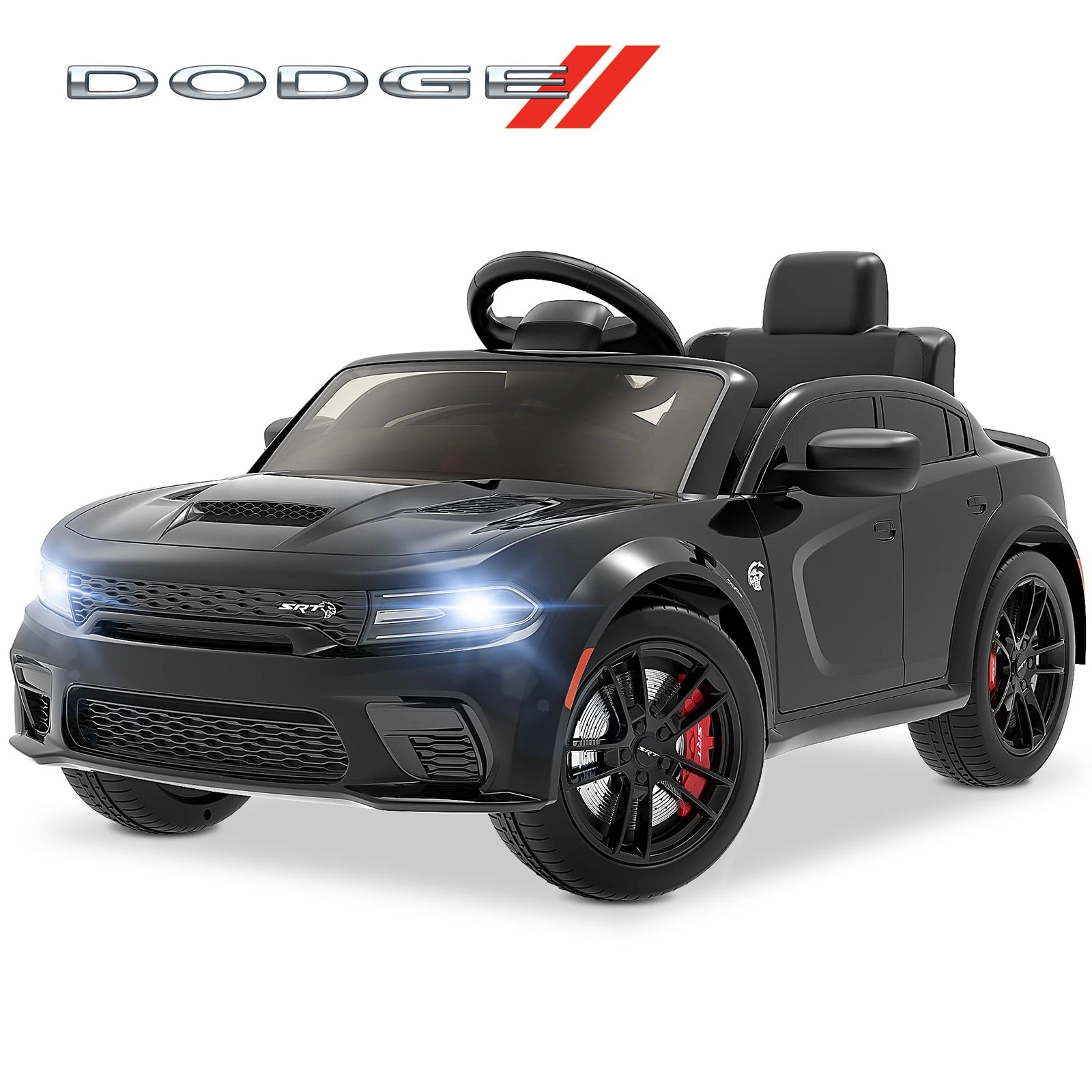 Dodge Electric Ride on Cars for Kids, 12 V Licensed Dodge Charger SRT Powered Ride on Toys Cars with Parent Remote Control, Electric Car for Girls 3-5 W/Music Player/Led Headlights/Safety Belt, Black