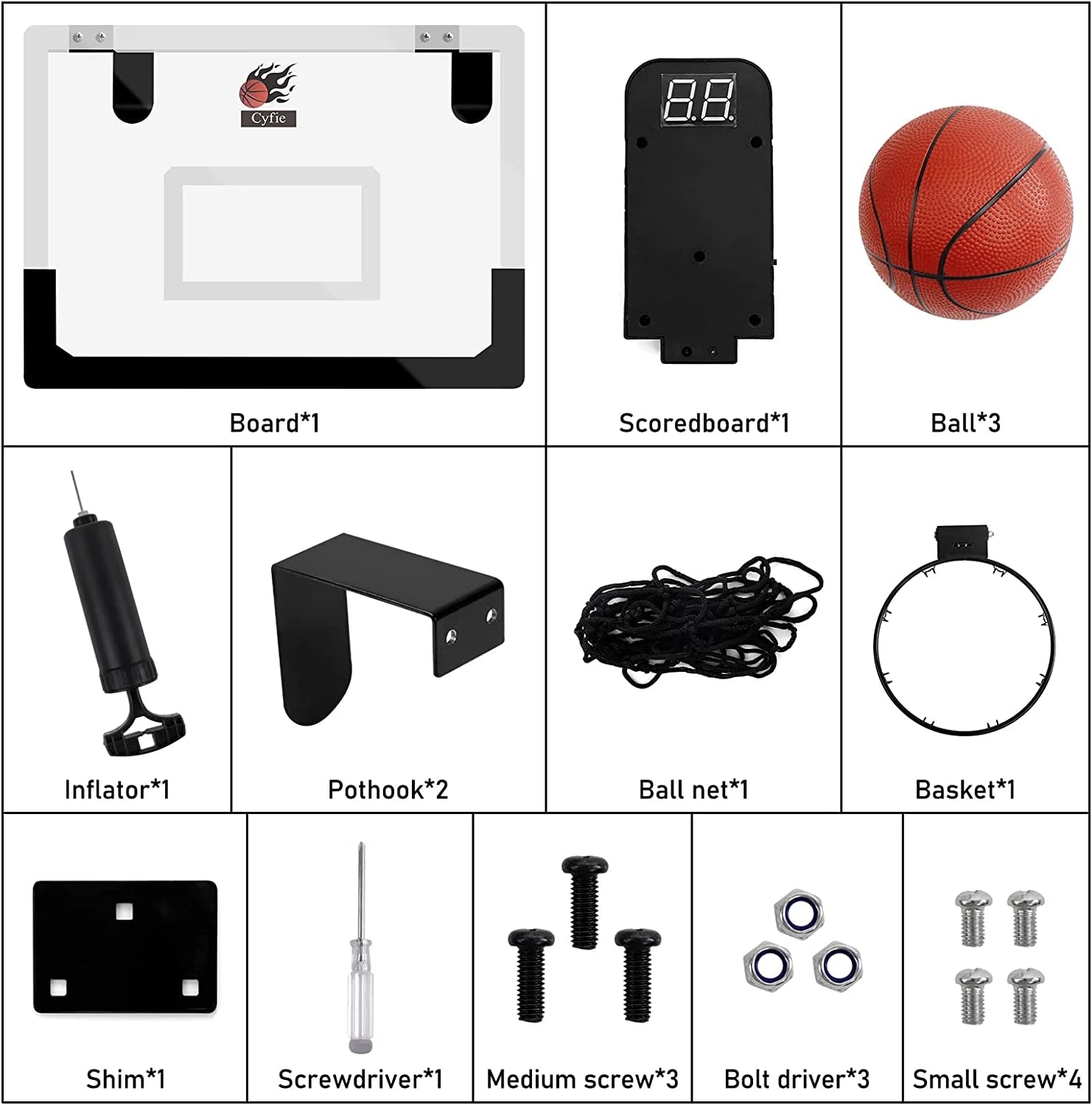 Indoor Basketball Hoop with Scoreboard and Sounds, 17"X12" Mini Door Basketball Hoop Net Set Door over the Backboard Rim with Balls for Toddles Youth Adults Outdoor Basketball Game