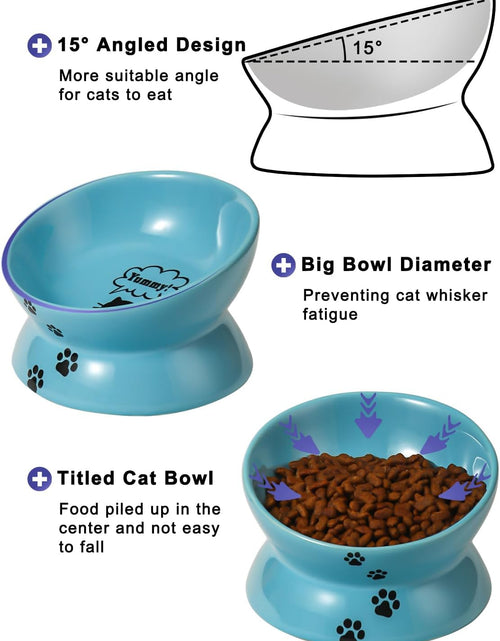 Load image into Gallery viewer, Elevated Cat Food Bowl, Ceramic Raised Cat Bowl, Tilt Angle Protect Cat&#39;S Spine, anti Vomiting Cat Dish, Backflow Prevention, Lake Blue
