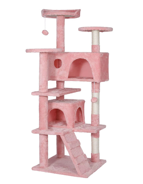 Load image into Gallery viewer, 55&#39;&#39; Kitty Cat Tree Pink Cat Condo Tower with Scratching Post Cat Furniture
