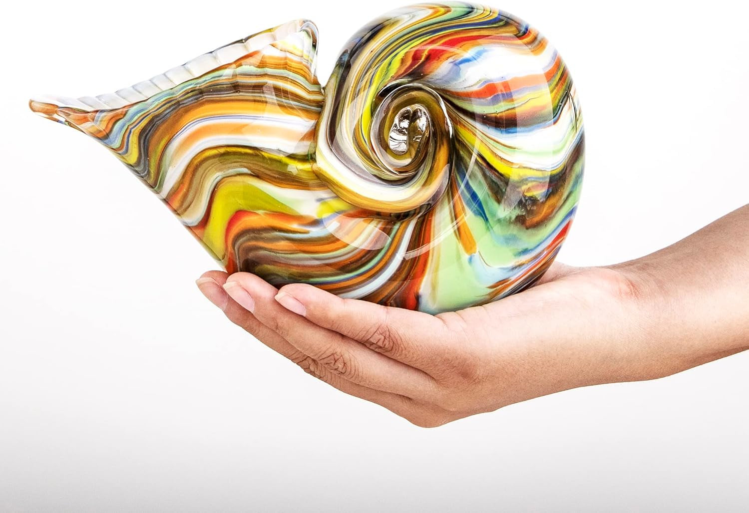 Glass Nautilus Conch, Hand Blown Seashell Art Glass Figurines, Multicolor Glass Sculpture Beautiful Glass Home Decor, Crystal Glass Paperweight