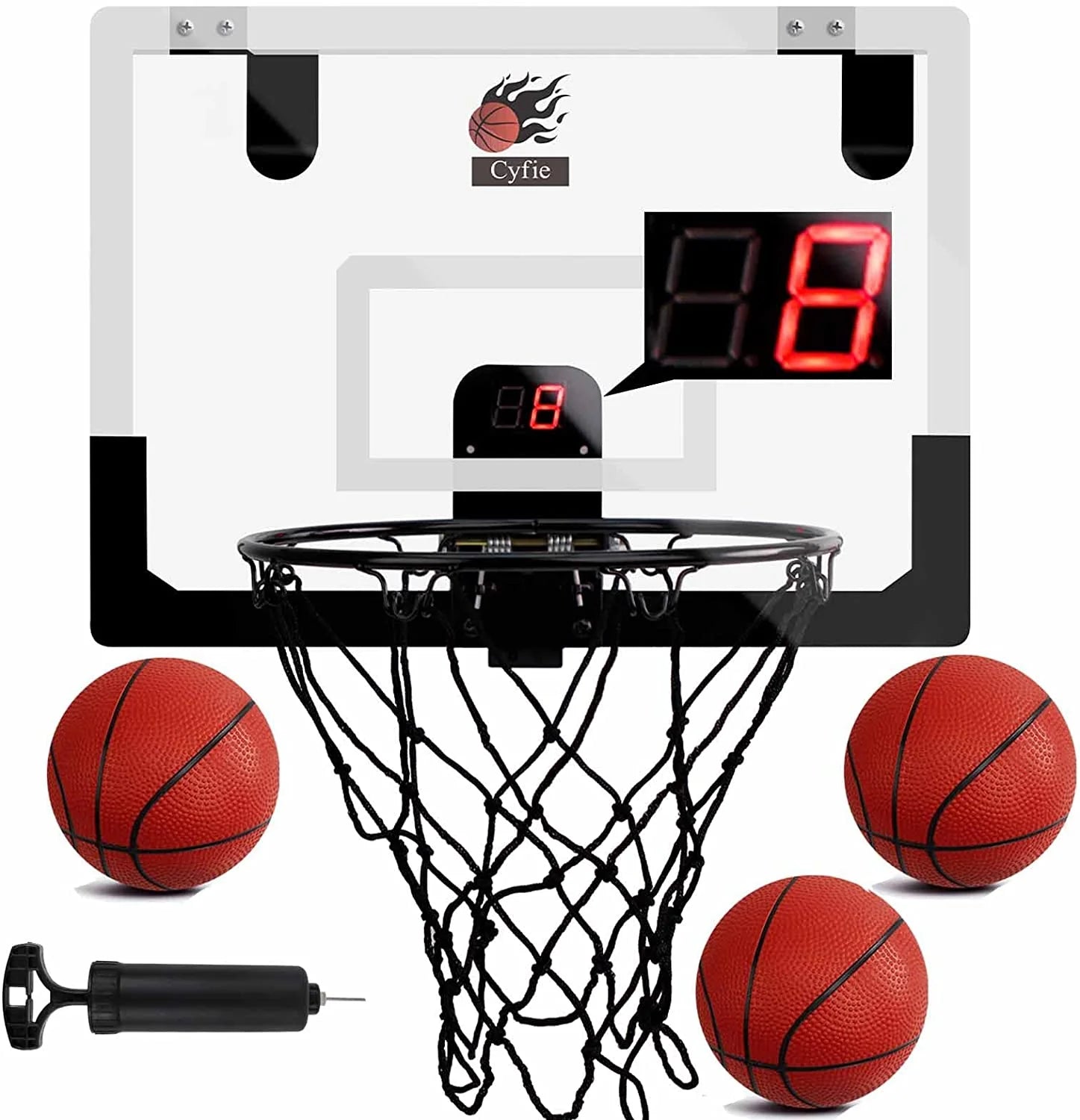 Indoor Basketball Hoop with Scoreboard and Sounds, 17"X12" Mini Door Basketball Hoop Net Set Door over the Backboard Rim with Balls for Toddles Youth Adults Outdoor Basketball Game