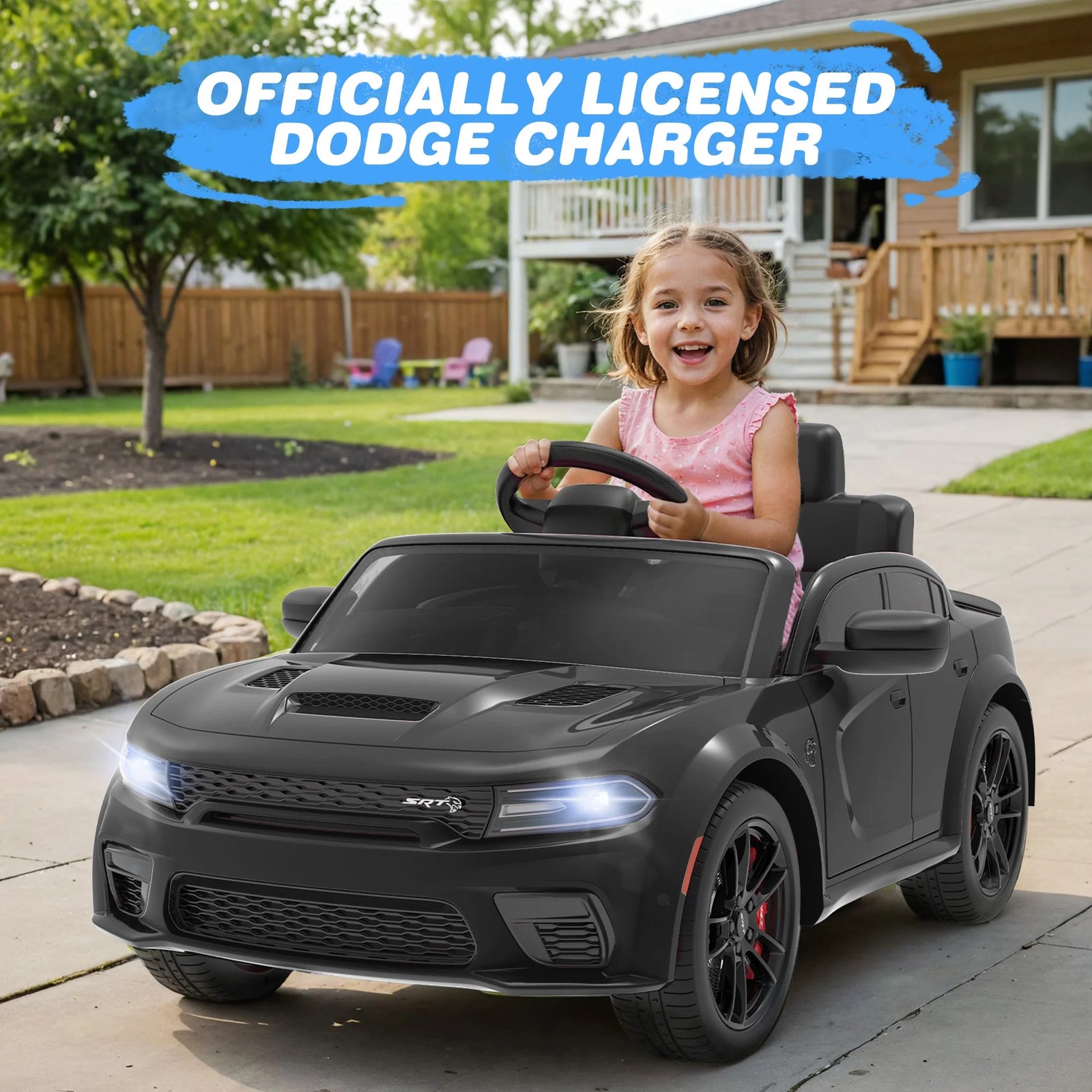 Dodge Electric Ride on Cars for Kids, 12 V Licensed Dodge Charger SRT Powered Ride on Toys Cars with Parent Remote Control, Electric Car for Girls 3-5 W/Music Player/Led Headlights/Safety Belt, Black