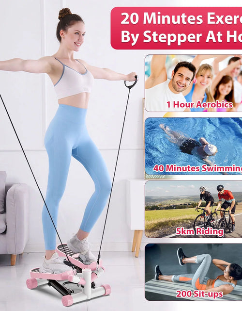 Load image into Gallery viewer, Exercise Stepping Fitness Machine Portable Mini Stair Stepper Pink with Resistance Band
