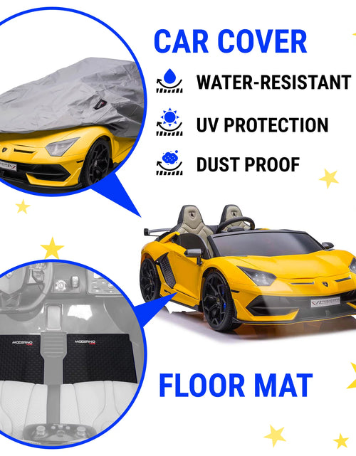 Load image into Gallery viewer, Lamborghini Aventador W/ Swappable Battery 24V - Electric Car for Kids with 3 Speeds, Leather Seat, Remote, MP3 Music by Bluetooth, FM Radio, Rubber Tires (Yellow)
