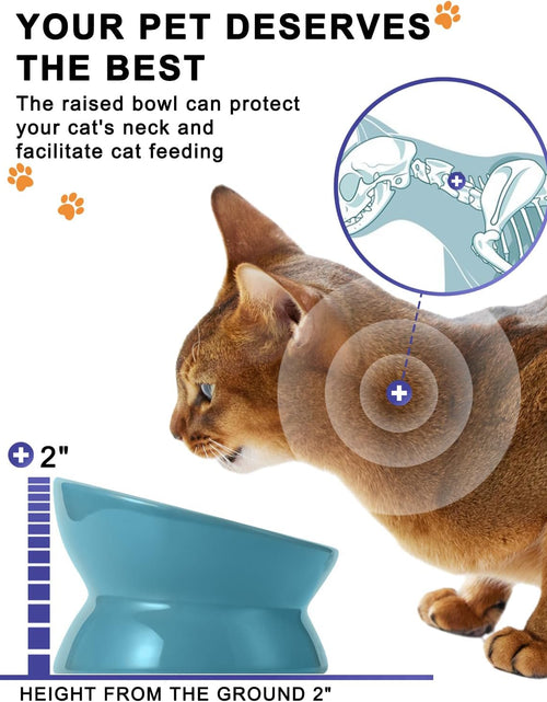 Load image into Gallery viewer, Elevated Cat Food Bowl, Ceramic Raised Cat Bowl, Tilt Angle Protect Cat&#39;S Spine, anti Vomiting Cat Dish, Backflow Prevention, Lake Blue
