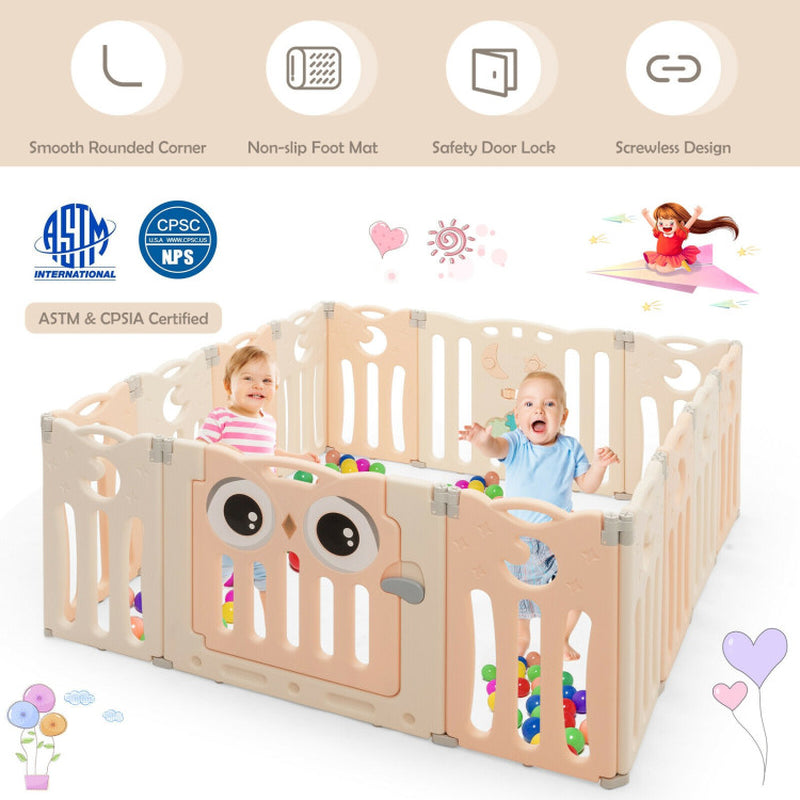 14-Panel Baby Playpen Kids Activity Center Foldable Play Yard with Lock Door