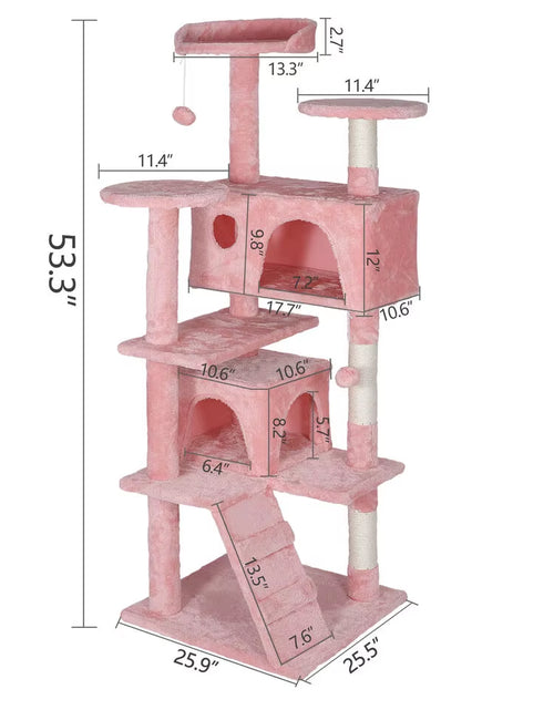 Load image into Gallery viewer, 55&#39;&#39; Kitty Cat Tree Pink Cat Condo Tower with Scratching Post Cat Furniture
