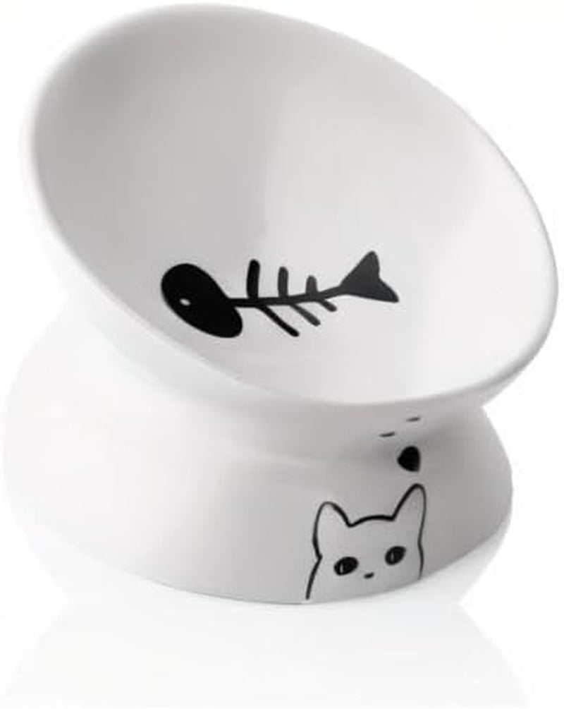 Raised Cat Bowl for Dry Wet Cat Food, Ceramic Elevated Pet Bowl Cat Dish, Protect Cat'S Spine, Stress Free, Slanted Design for Cat Easy Eating, Dishwasher Safe