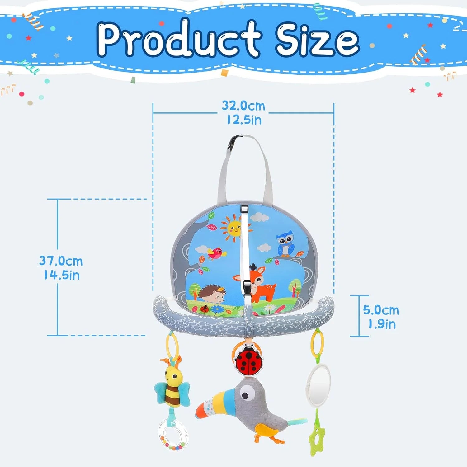 Infant Car Seat Toys for Babies 0-6 Months: Travel Baby Toy for Rear Car Seat, Adjustable Mobile Activity Arch with Music, Sensory Hanging Toy Fits Safety Car Seats, Crib, Stroller