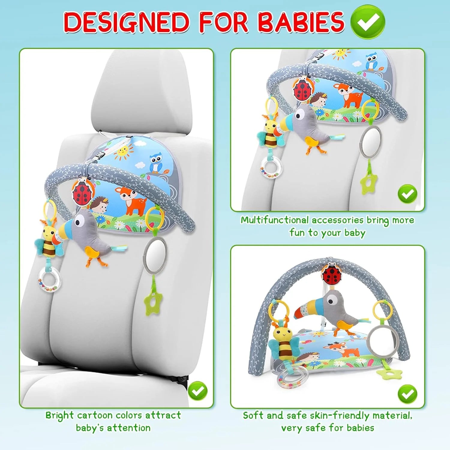 Infant Car Seat Toys for Babies 0-6 Months: Travel Baby Toy for Rear Car Seat, Adjustable Mobile Activity Arch with Music, Sensory Hanging Toy Fits Safety Car Seats, Crib, Stroller