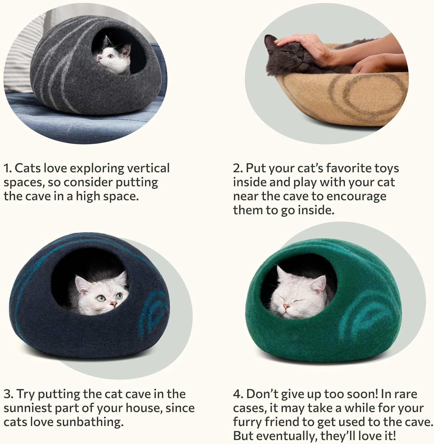 Premium Cat Bed Cave (Large) - Eco Friendly 100% Merino Wool Beds for Cats and Kittens