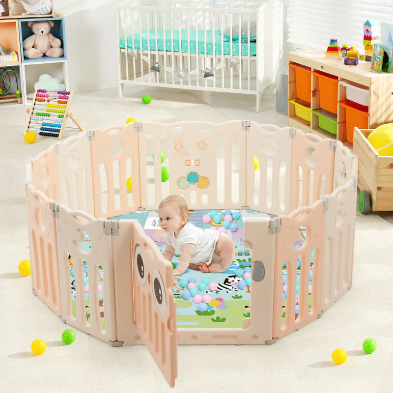 14-Panel Baby Playpen Kids Activity Center Foldable Play Yard with Lock Door