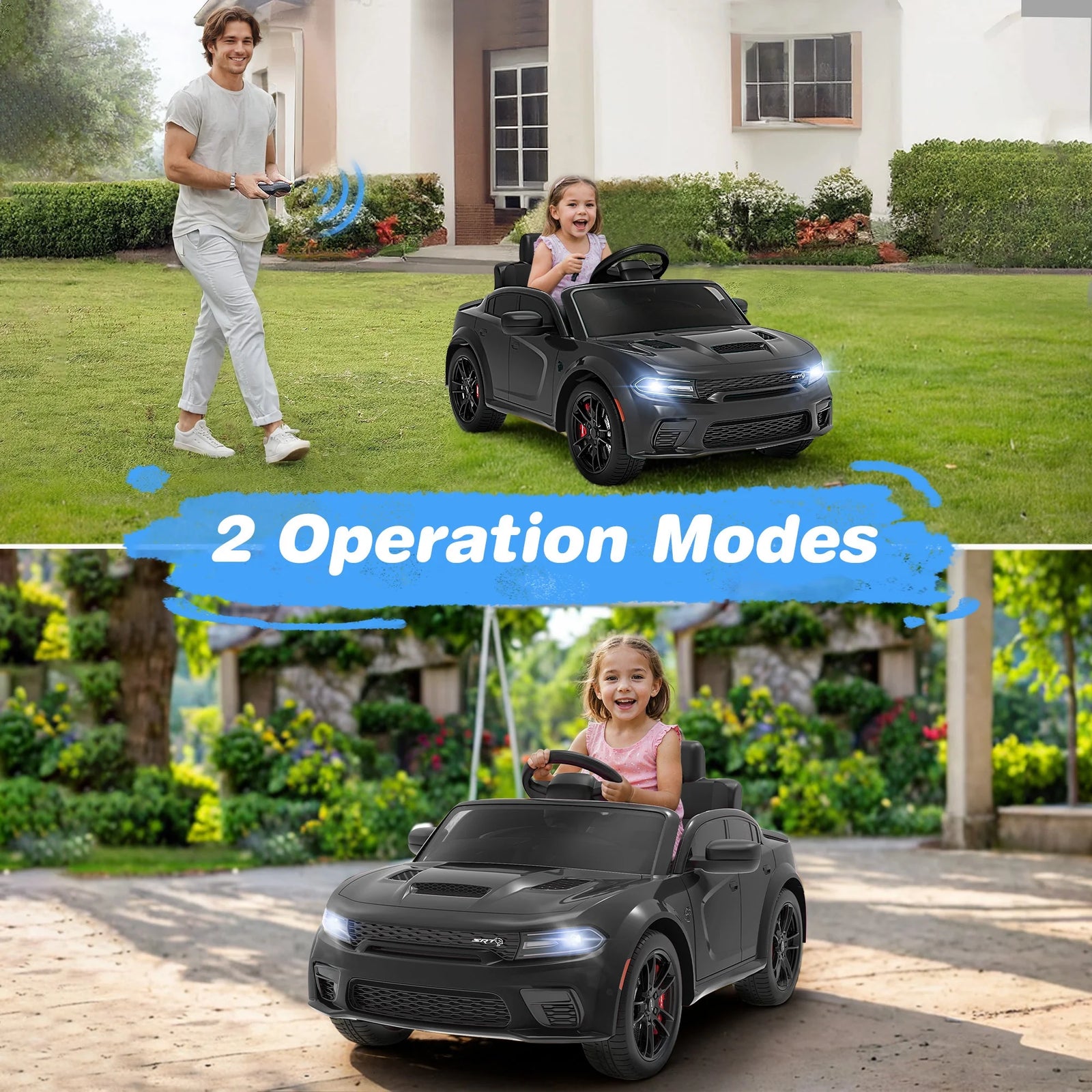 Dodge Electric Ride on Cars for Kids, 12 V Licensed Dodge Charger SRT Powered Ride on Toys Cars with Parent Remote Control, Electric Car for Girls 3-5 W/Music Player/Led Headlights/Safety Belt, Black