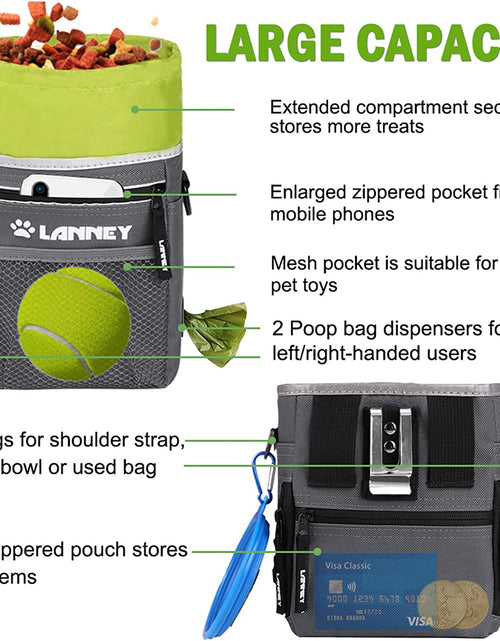 Load image into Gallery viewer, Dog Treat Pouch - 3 Ways to Wear Dog Treat Bag, Dog Training Treat Pouches for Pet Training with Clicker, Shoulder Strap, Adjustable Belt, Poop Bag Dispenser, Easily Carrying Kibble Snacks Pet Toys
