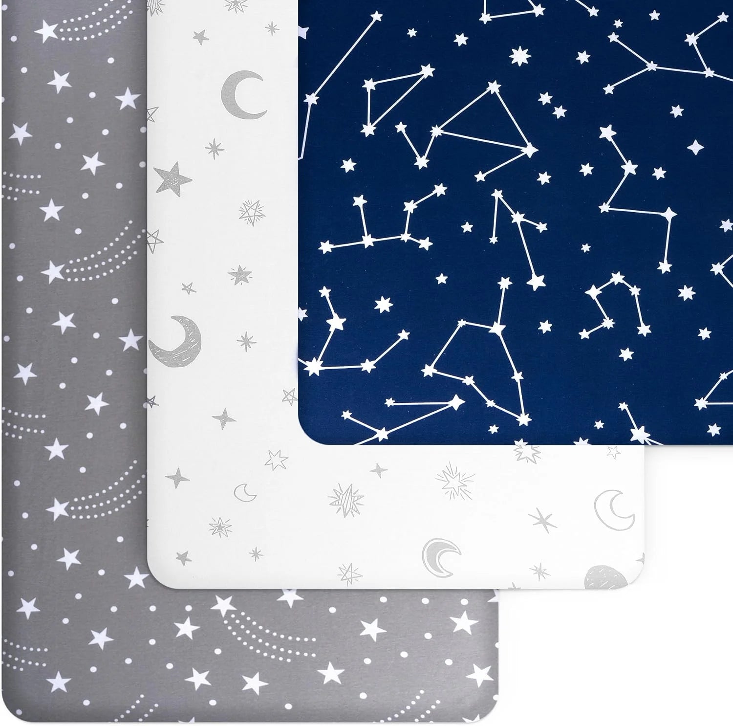 Crib Sheets for Boys or Girls | 3 Pack Soft Stretchy Jersey Cotton Fitted Crib Sheet Neutral | Grey White Navy Blue Baby Crib Sheets for Girl, Crib Mattress Sheet or Toddler Bed Sheets