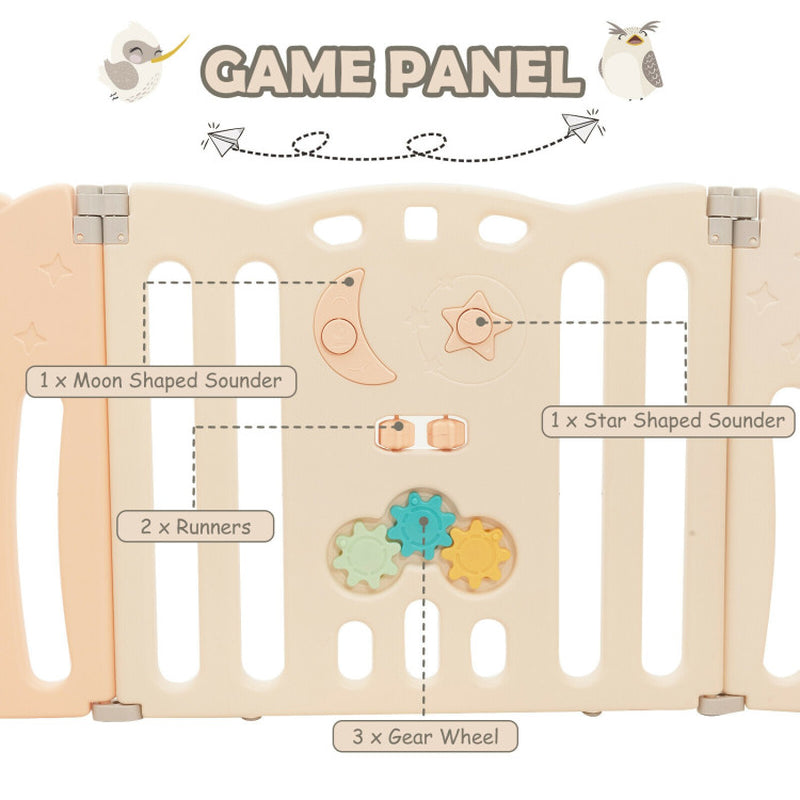 14-Panel Baby Playpen Kids Activity Center Foldable Play Yard with Lock Door