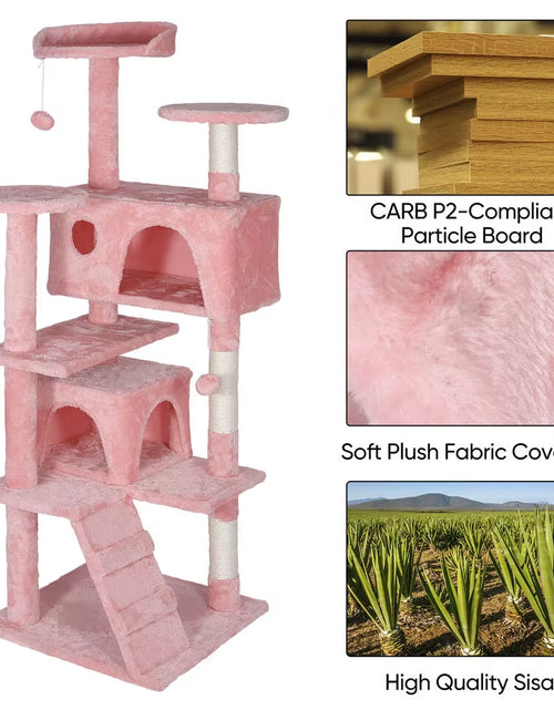 Load image into Gallery viewer, 55&#39;&#39; Kitty Cat Tree Pink Cat Condo Tower with Scratching Post Cat Furniture
