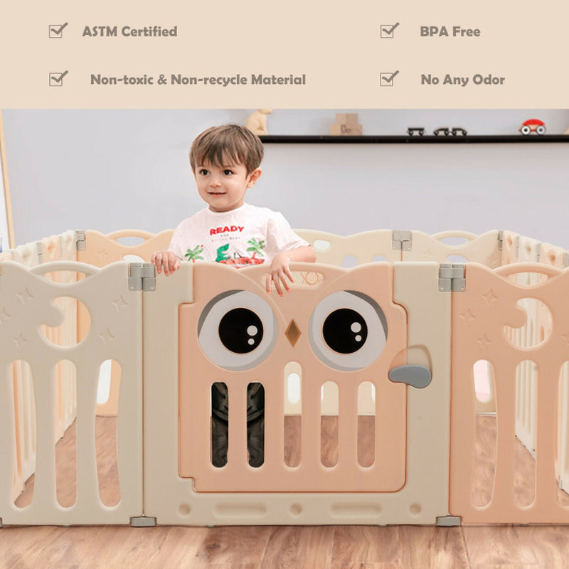 14-Panel Baby Playpen Kids Activity Center Foldable Play Yard with Lock Door