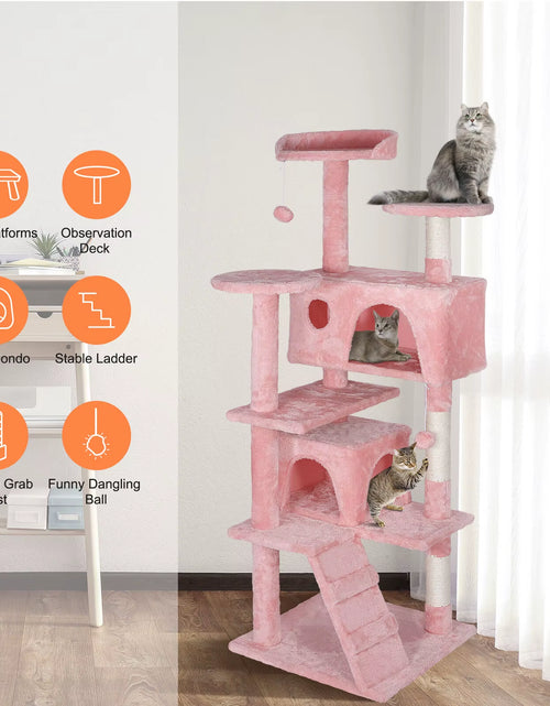 Load image into Gallery viewer, 55&#39;&#39; Kitty Cat Tree Pink Cat Condo Tower with Scratching Post Cat Furniture
