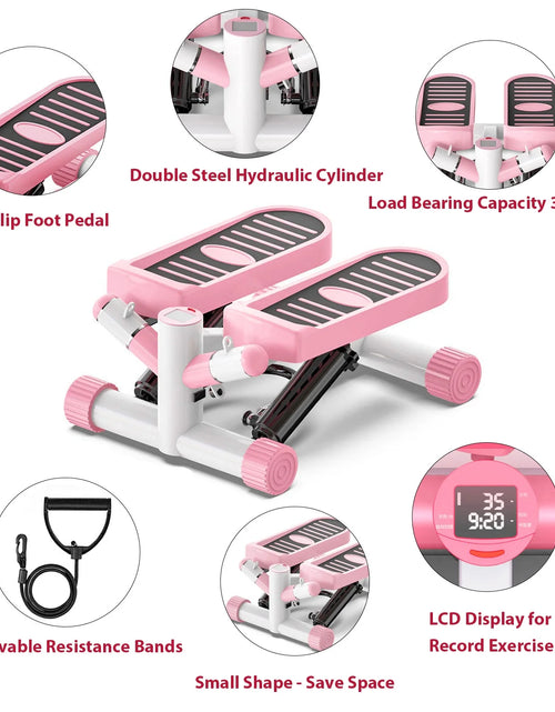 Load image into Gallery viewer, Exercise Stepping Fitness Machine Portable Mini Stair Stepper Pink with Resistance Band
