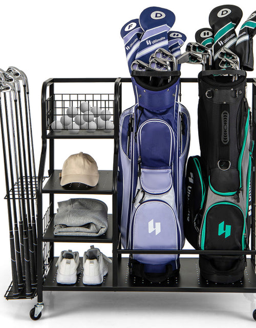 Load image into Gallery viewer, Golf Bag Organizer for 2 Golf Bags with Golf Clubs Rack and Lockable Wheels
