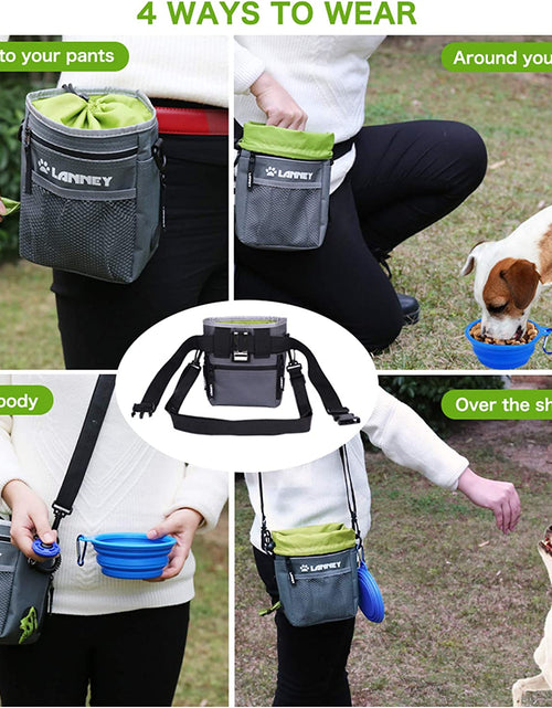 Load image into Gallery viewer, Dog Treat Pouch - 3 Ways to Wear Dog Treat Bag, Dog Training Treat Pouches for Pet Training with Clicker, Shoulder Strap, Adjustable Belt, Poop Bag Dispenser, Easily Carrying Kibble Snacks Pet Toys
