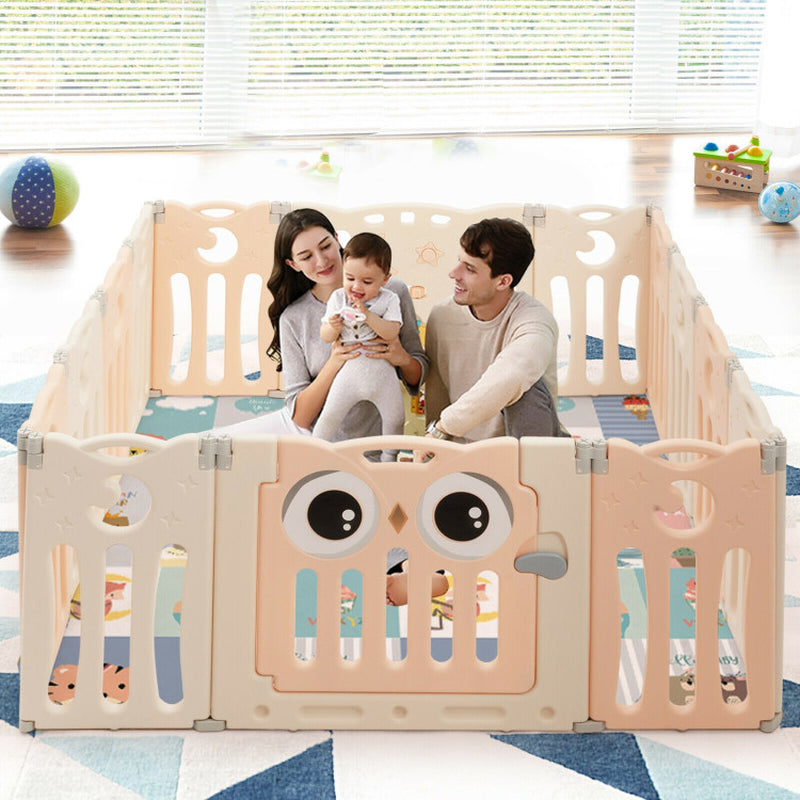 14-Panel Baby Playpen Kids Activity Center Foldable Play Yard with Lock Door