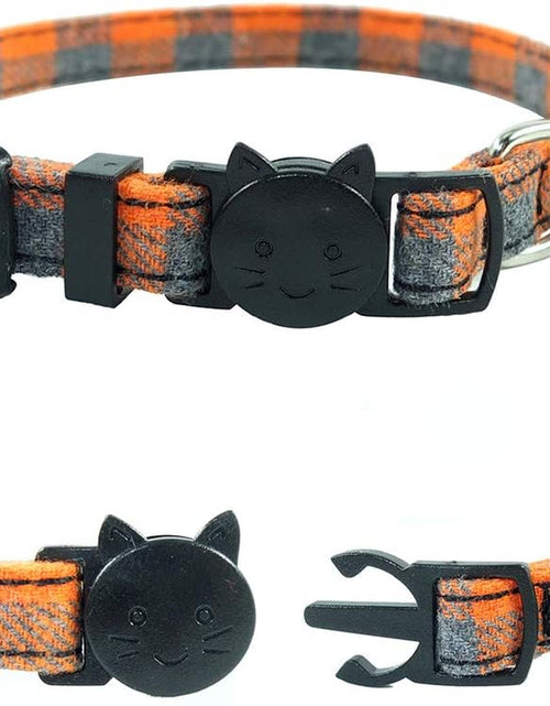 Load image into Gallery viewer, Cat Collar Breakaway with Bell and Bow Tie, Plaid Design Adjustable Safety Kitty Kitten Collars Set of 2 PCS (6.8-10.8In) (Green&amp;Orange Plaid)
