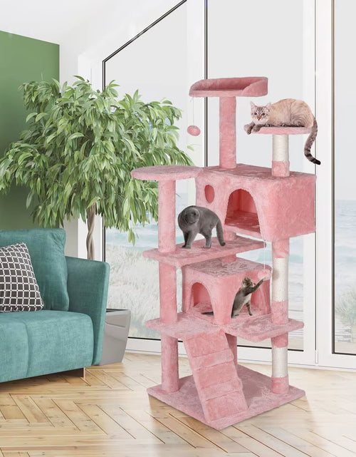 Load image into Gallery viewer, 55&#39;&#39; Kitty Cat Tree Pink Cat Condo Tower with Scratching Post Cat Furniture
