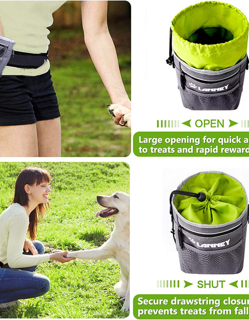 Load image into Gallery viewer, Dog Treat Pouch - 3 Ways to Wear Dog Treat Bag, Dog Training Treat Pouches for Pet Training with Clicker, Shoulder Strap, Adjustable Belt, Poop Bag Dispenser, Easily Carrying Kibble Snacks Pet Toys
