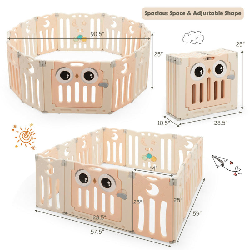 14-Panel Baby Playpen Kids Activity Center Foldable Play Yard with Lock Door